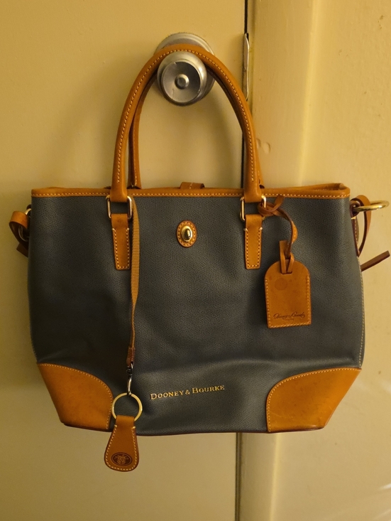 Dooney & Bourke Handbags - Dooney & Bourke Navy with Tan Leather Trim Tote